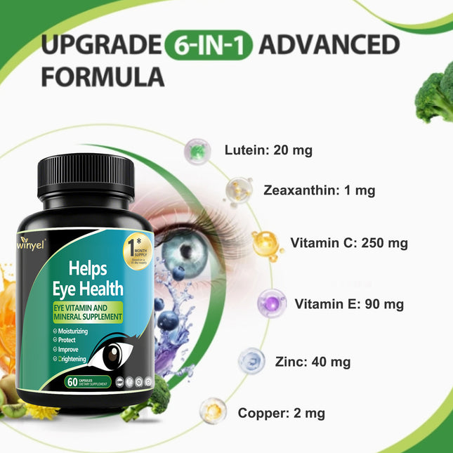 Lutein Eye Supplement - Vitamins, 30-Day Supply For Vision Clarity & Blue Light Protection, Retinal Health For Youngsters & Adults